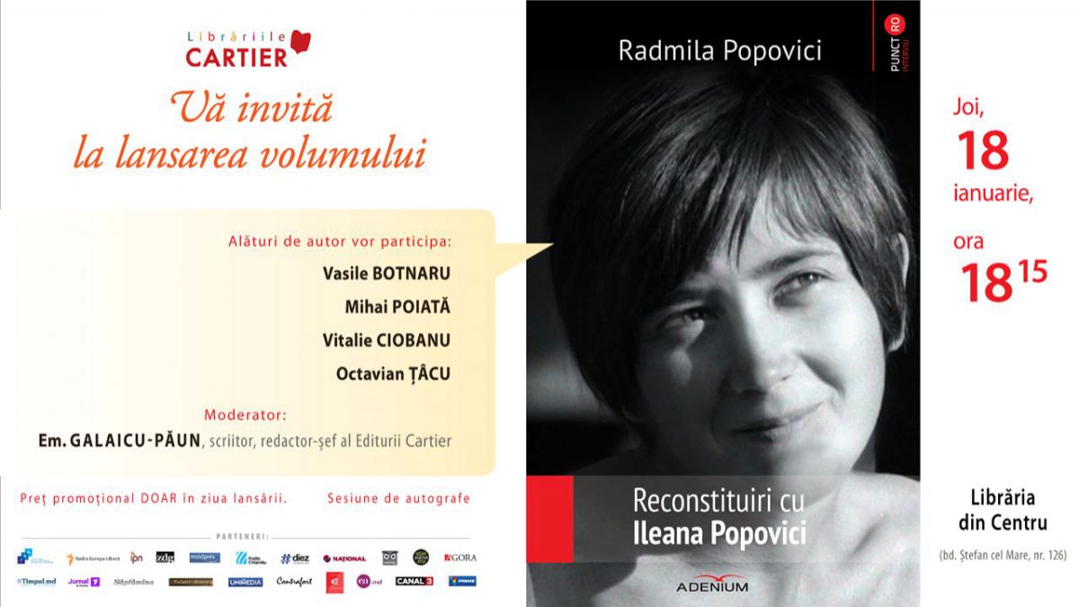 poezii.online Cartea „Reconstituiri cu Ileana Popovici” va fi lansată în premieră la Chișinău  