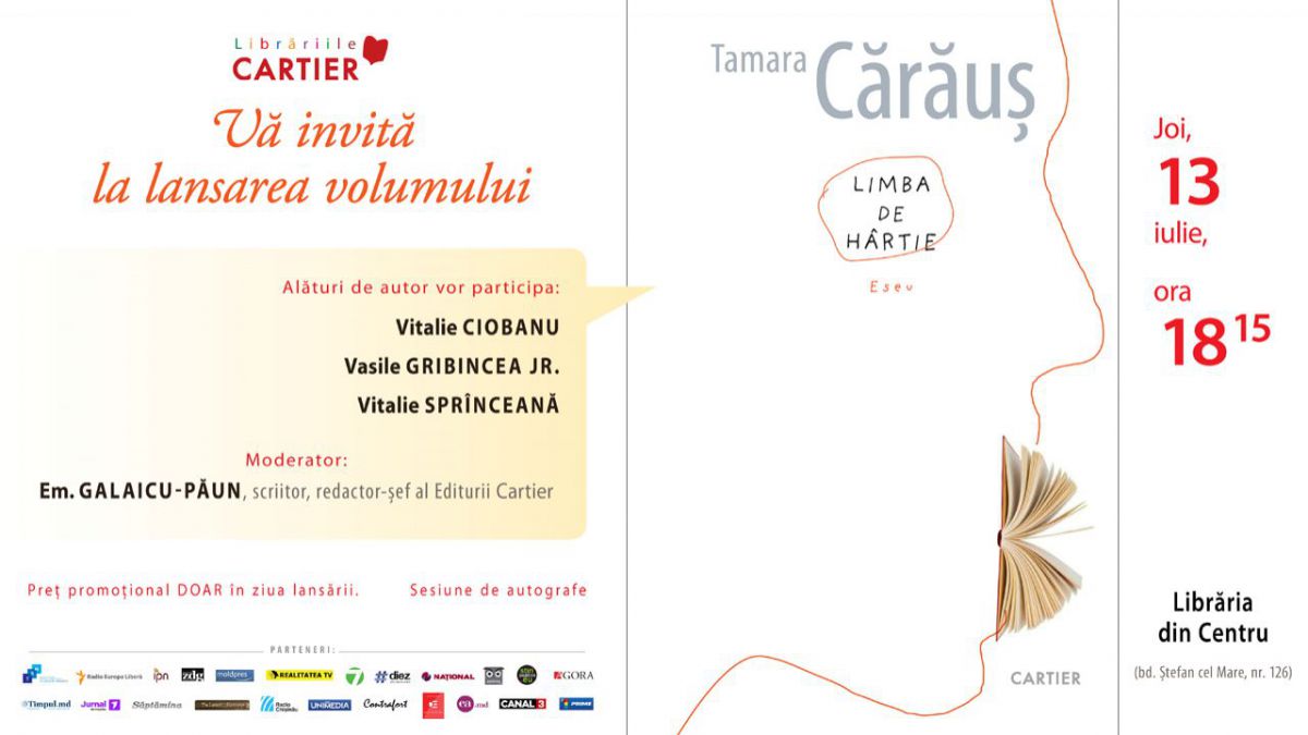 poezii.online Editura Cartier lansează un nou volum: „Limba de hârtie” de Tamara Cărăuș