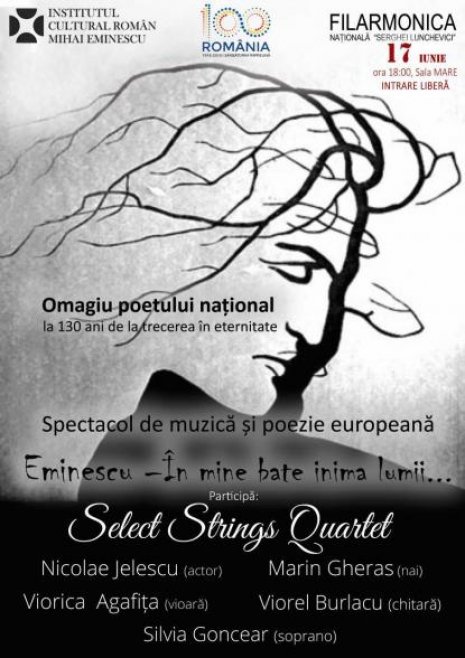 poezii.online Spectacol de muzică și poezie ”Eminescu , În mine bate inima lumii”- Omagiu Poetului Național la 130 de ani de la trecerea în eternitate